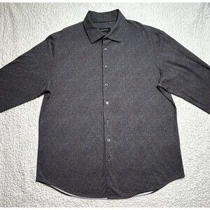 Bugatchi Shirt Mens XL Gray OoohCotton Tech 8 Way Stretch Casual Button Up Long
